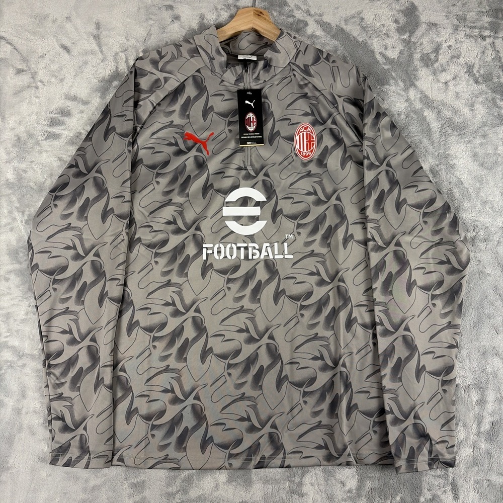 Puma 2025-26 AC Milan Men's 1/4 Zip Training Top Gray Size XL Dry Cell NWT